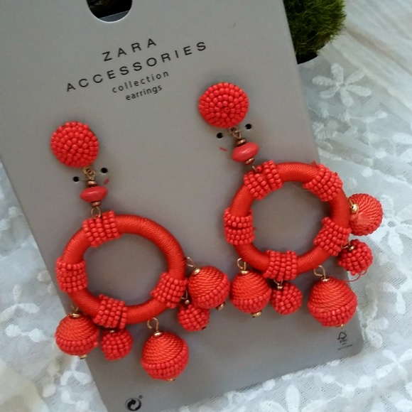 Zara Jewelry - Orange STATEMENT Earrings BY Zara WOVEN Beads